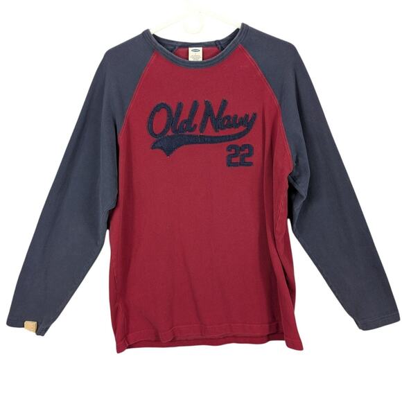 Vintage Old Navy Shirt Mens Large Red Blue Long Sleeve 22 Varsity Raglan 2000s - Picture 1 of 9